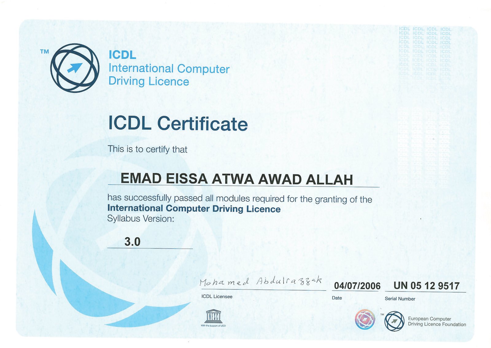 MOS Certificate
